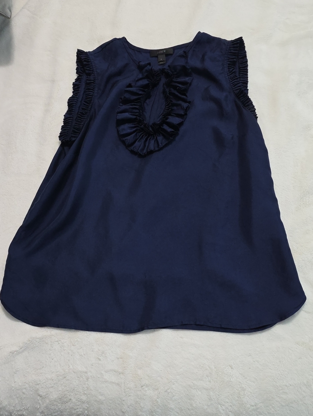 J.Crew Margot Silk  Sleeveless Ruffle Top Navy Blue Size 6